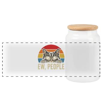 Cat View in Retro Rainbow Ew People - Panoramic Cookie Jar with Wooden Lid - white - Front