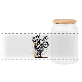  Halt Mein Bier Motorrad Wheelie Biker Spruch Für - Panorama Keksdose mit Holzdeckel - Weiß - Vorne