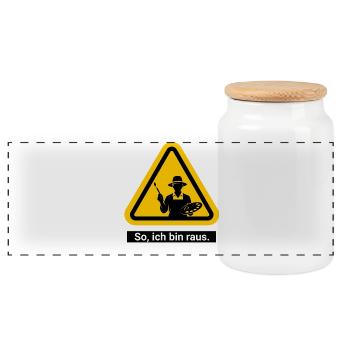 So, ich bin raus. Malen Warnschild - Panorama Keksdose mit Holzdeckel - Weiß - Vorne