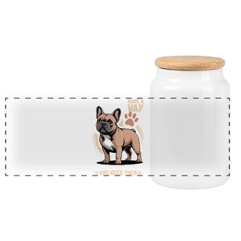 Bouledogue français Race de chien Frenchie - Boîte à biscuits avec couvercle en bois - blanc - Devant