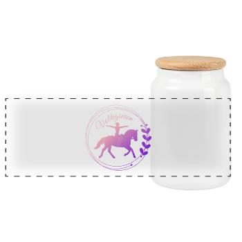 Voltigieren Grundsitz – Geschenk für Voltigierer - Panorama Keksdose mit Holzdeckel - Weiß - Vorne