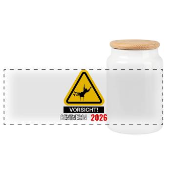 Vorsicht! Rentnerin 2026 - Panorama Keksdose mit Holzdeckel - Weiß - Vorne