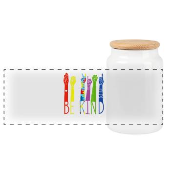 Be Kind Rainbow Fist LGBTQ - Panoramic Cookie Jar with Wooden Lid - white - Front