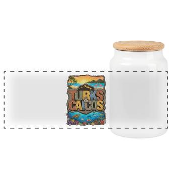 Souvenir of the Turks and Caicos Islands - Panoramic Cookie Jar with Wooden Lid - white - Front