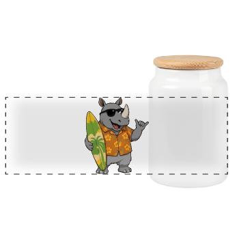 Surfer-Rhino im Hawaii-Hemd - Panorama Keksdose mit Holzdeckel - Weiß - Vorne