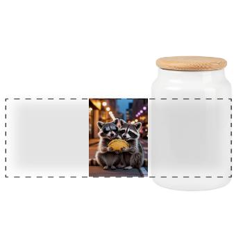 Raccoon Taco Duo in City Light - Panoramic Cookie Jar with Wooden Lid - white - Front