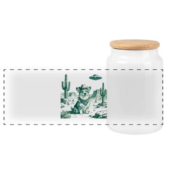 Corgi Ranch Western UFO - Panoramic Cookie Jar with Wooden Lid - white - Front