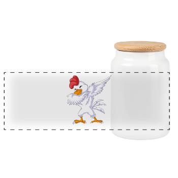 Hähnchen abtupfen, lustiges tanzendes Geflügelgeschenk - Panorama Keksdose mit Holzdeckel - Weiß - Vorne