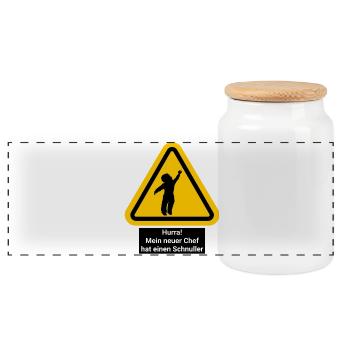 Hurra! Mein neuer Chef hat einen Schnuller - Panorama Keksdose mit Holzdeckel - Weiß - Vorne