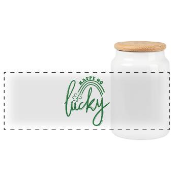Lucky Script Shamrock Rainbow - Panoramic Cookie Jar with Wooden Lid - white - Front