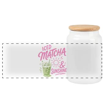 Iced Matcha Sunshine - Summer Drink - Panoramic Cookie Jar with Wooden Lid - white - Front