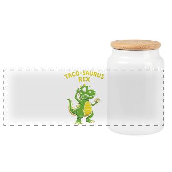 Taco-Saurus Rex Foodie Hunger Essen Mexikanisch - Panorama Keksdose mit Holzdeckel - Weiß - Vorne