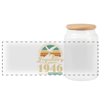 Gift, born in 1946, 80th birthday, 80 years - Panoramic Cookie Jar with Wooden Lid - white - Front
