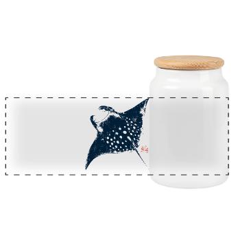 Rays with Kanji Stamp - Panoramic Cookie Jar with Wooden Lid - white - Front