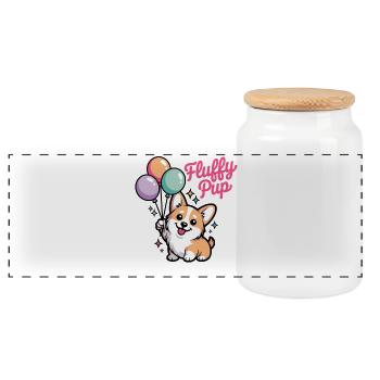 Corgi with balloons gift for corgi fans - Panoramic Cookie Jar with Wooden Lid - white - Front