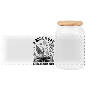 Gift idea for book lovers - Panoramic Cookie Jar with Wooden Lid - white - Front