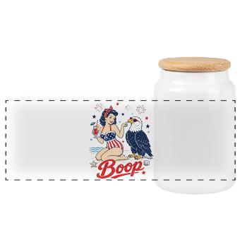 Boop Vintage USA Girl Eagle Patriotic - Panoramic Cookie Jar with Wooden Lid - white - Front