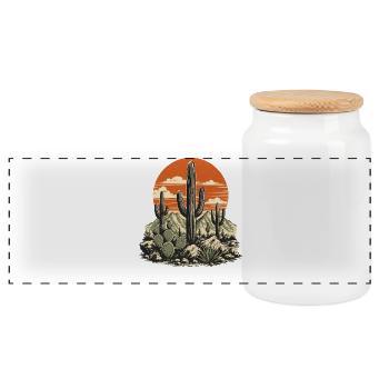 Desert Cactus Sunset - Panoramic Cookie Jar with Wooden Lid - white - Front
