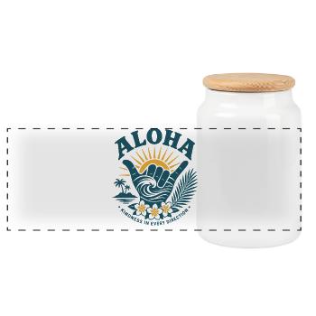 Aloha Kindness Shaka - Panoramic Cookie Jar with Wooden Lid - white - Front