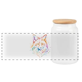 Fuchs Line Art – Farbenfrohes Fox Design - Panorama Keksdose mit Holzdeckel - Weiß - Vorne