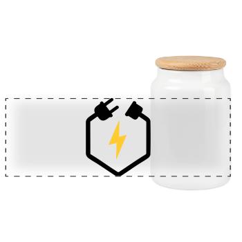 Electrician Plug Power Lightning Logo - Panoramic Cookie Jar with Wooden Lid - white - Front