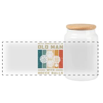 Never underestimate an old man with bocce balls - Panoramic Cookie Jar with Wooden Lid - white - Front