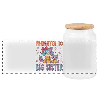 Gender reveal Promoted To Big Sister Baby Shower - Panoramic Cookie Jar with Wooden Lid - white - Front