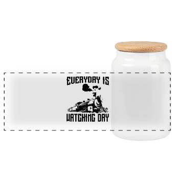 Watch trains - Panoramic Cookie Jar with Wooden Lid - white - Front