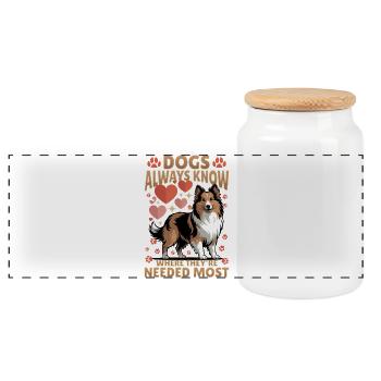 Shetland Sheepdog Sheltie Dog Breed - Panorama Keksdose mit Holzdeckel - Weiß - Vorne
