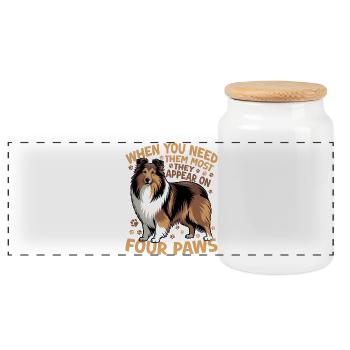 Shetland Sheepdog Sheltie Dog Breed - Panorama Keksdose mit Holzdeckel - Weiß - Vorne