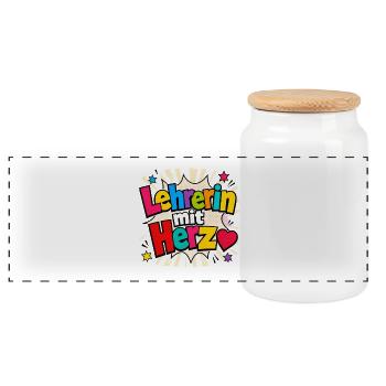 Teacher with heart! - Panoramic Cookie Jar with Wooden Lid - white - Front
