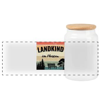 Landkind im Herzen Vintage - Panorama Keksdose mit Holzdeckel - Weiß - Vorne