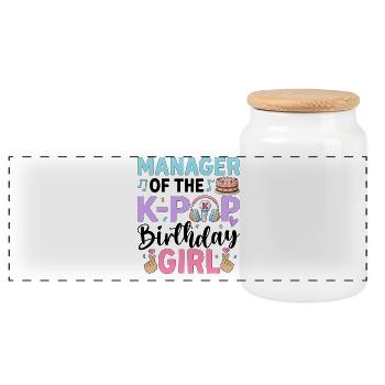 Manager Of The K-Pop Birthday Girl - Panoramic Cookie Jar with Wooden Lid - white - Front