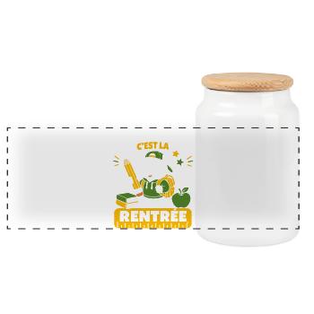 Panda Rentrée: Crayon et Pupitre Vert - Boîte à biscuits avec couvercle en bois - blanc - Devant