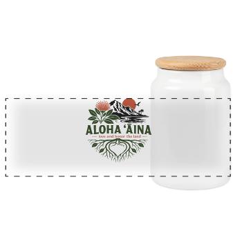 Aloha Aina Roots - Panoramic Cookie Jar with Wooden Lid - white - Front