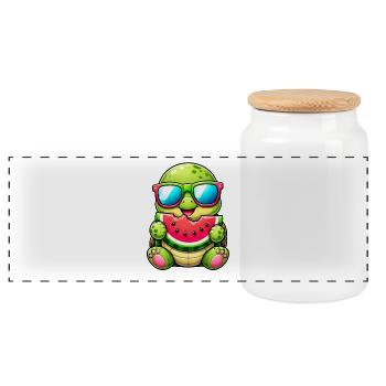 Tortue mignonne avec un motif de dessin animé de pastèque - Boîte à biscuits avec couvercle en bois - blanc - Devant