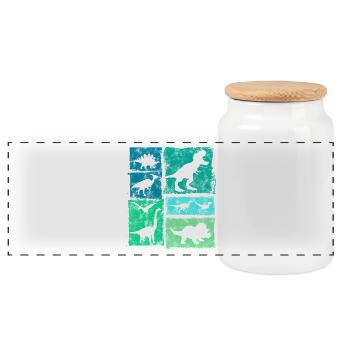 Vintage Dinosaur Types Graphic - Cute Dinos - Panoramic Cookie Jar with Wooden Lid - white - Front