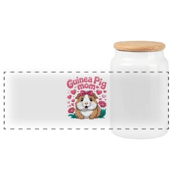 Guinea Pig Mom Hearty Cute Motif - Panoramic Cookie Jar with Wooden Lid - white - Front