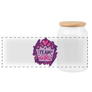 Révélation du sexe : équipe fille baby shower Maman Papa - Boîte à biscuits avec couvercle en bois - blanc - Devant