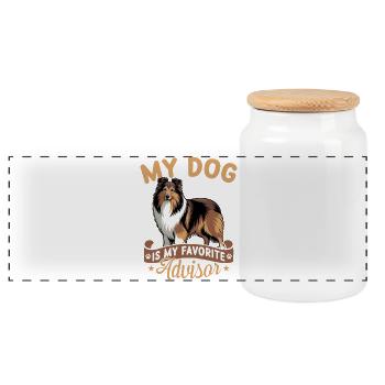 Shetland Sheepdog Sheltie Dog Breed - Panorama Keksdose mit Holzdeckel - Weiß - Vorne
