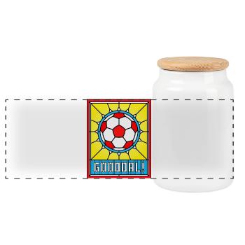 Emblème du ballon de football en vitrail - Boîte à biscuits avec couvercle en bois - blanc - Devant