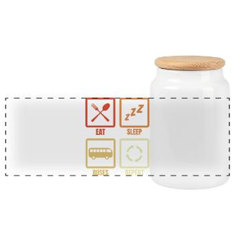 Bus répétés Eat Sleep - Boîte à biscuits avec couvercle en bois - blanc - Devant