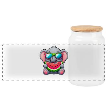 Süßer Elefant mit Wassermelone Cartoon - Panorama Keksdose mit Holzdeckel - Weiß - Vorne