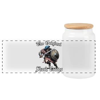 Scottish Clan Warrior Motif | Highland Charge - Panoramic Cookie Jar with Wooden Lid - white - Front