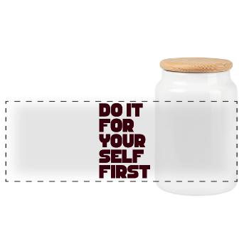 Do it for yourself first - Panoramic Cookie Jar with Wooden Lid - white - Front
