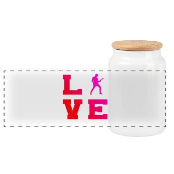 Gift idea for a guitar player with guitar - Panoramic Cookie Jar with Wooden Lid - white - Front