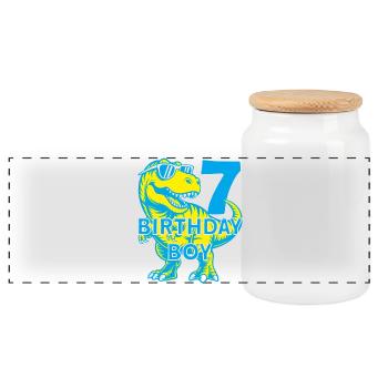 DINO 7 YEARS DINOSAUR 7TH BIRTHDAY - Panoramic Cookie Jar with Wooden Lid - white - Front