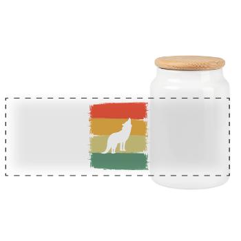 Wolf - Panoramic Cookie Jar with Wooden Lid - white - Front