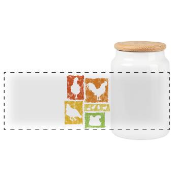 Chickens silhouettes for farmer and farm - Panoramic Cookie Jar with Wooden Lid - white - Front