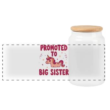 Gender Reveal Baby Shower Promoted To Big Sister - Panoramic Cookie Jar with Wooden Lid - white - Front